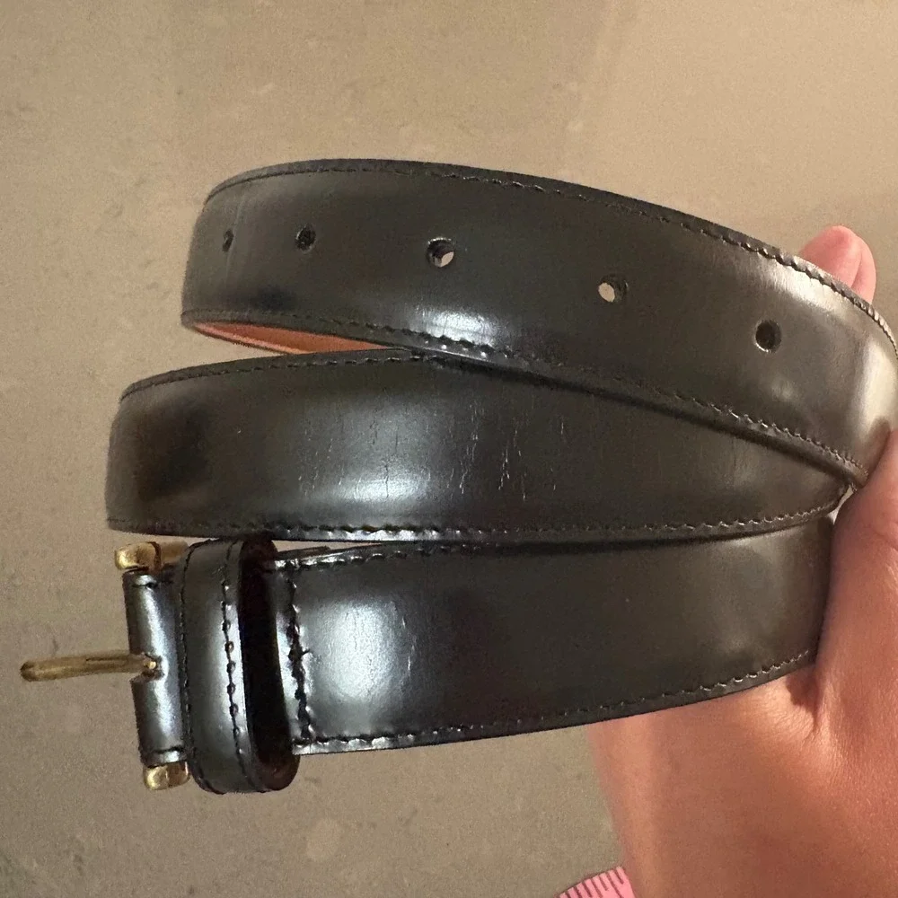 LL Bean Men Black Full Grain‎ Leather Belt Brass Buckle Size 44 Fits 46Made USA
